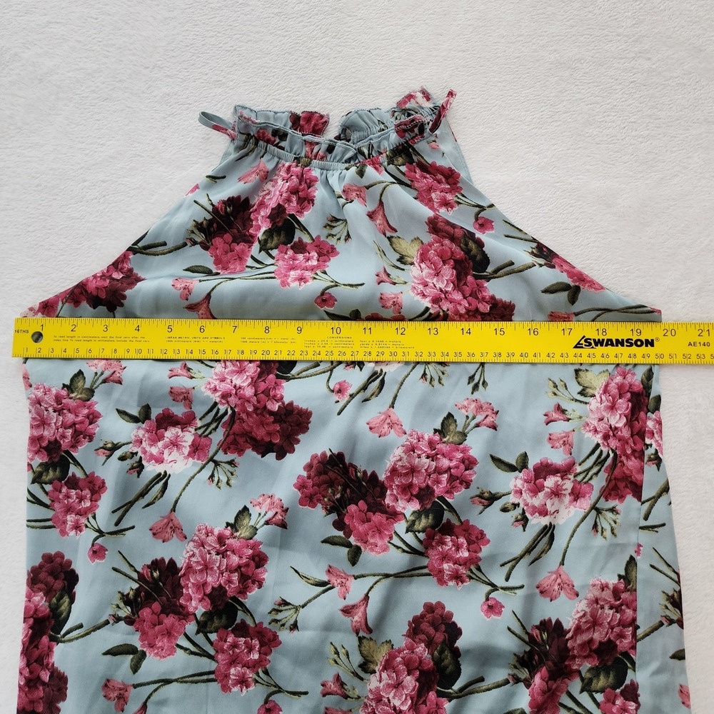 Floral Halter Top Womens Medium Satin Bubble Hem Blouse Romantic Prairie Cottage - Picture 11 of 15